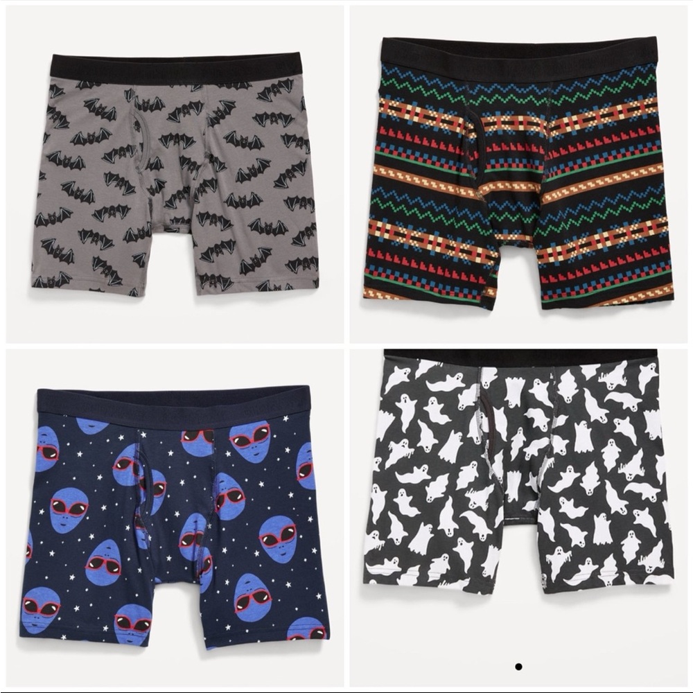Old Navy Men's Boxer Briefs - Fun Patterns in Gray, Black, Blue